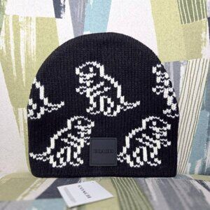Coach Dino Print Knit Beanie Black And White Crazy Cute